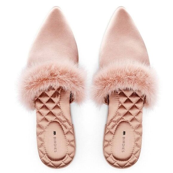 Birdies Mink Fur Dove Slides in French Rose  size 9.5 new in Box - Picture 1 of 4